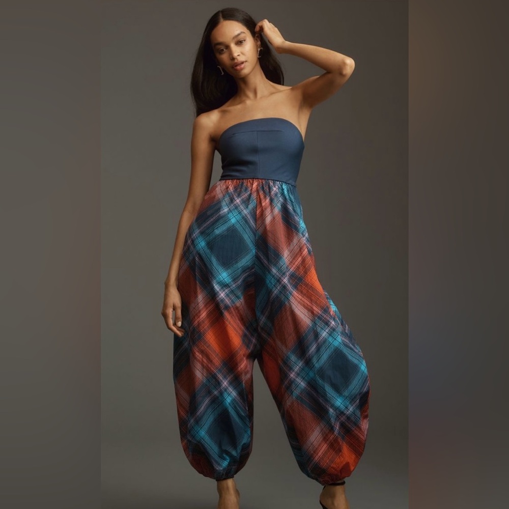 Anthropologie Maeve Pantsuit Gathered Ballon Leg NWT Size L Holiday Ready 🇺🇸